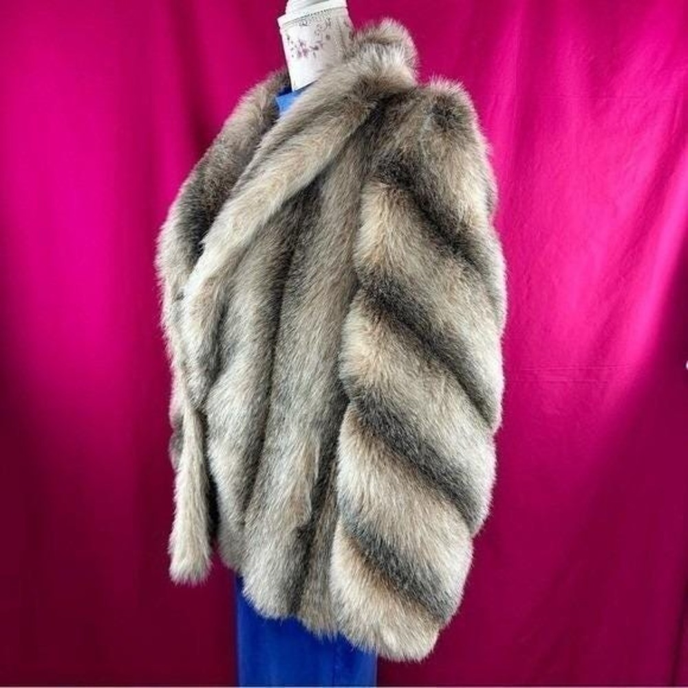 Vintage Faux Fur Striped Coat Brown Short Large Mob Wife Glam Luxury Chic - Picture 13 of 17